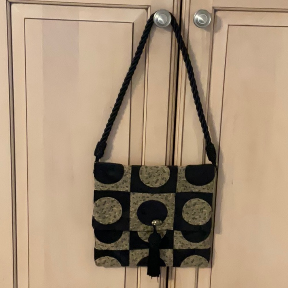 Handmade & Lined Fabric Bag. 9” Square, Gold & Black-Excellent-Never Worn.